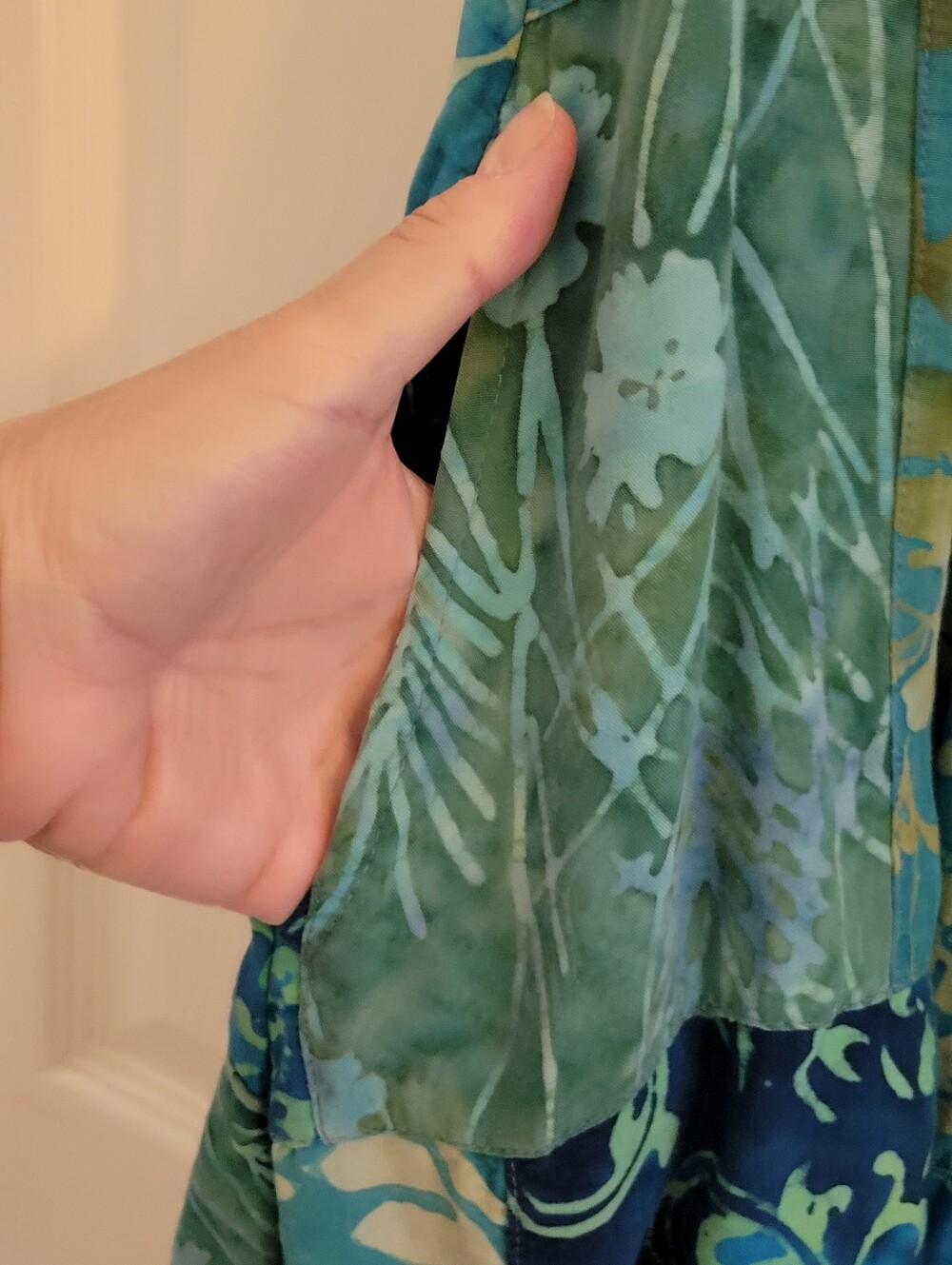 Batik Print Blue and Green Floral Patchwork Sun Dress Size XL Beach Coverup - Picture 9 of 12